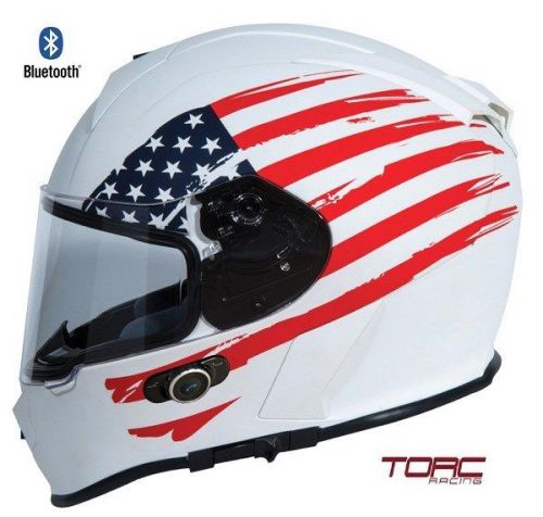 Torc t14b blinc bluetooth white flag full face clear shield motorcycle helmet