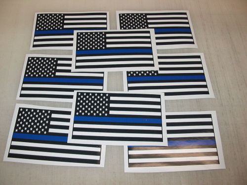 8 thin blue line usa black &amp; white flag sticker decals 4 police car window