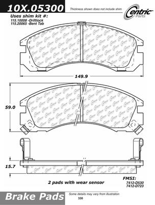 Centric 300.05300 brake pad or shoe, front-premium semi-met pads w/shims