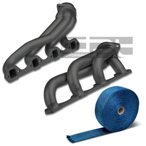 Stainless black coated exhaust header fits 79-93 ford mustang 5.0+blue heat wrap