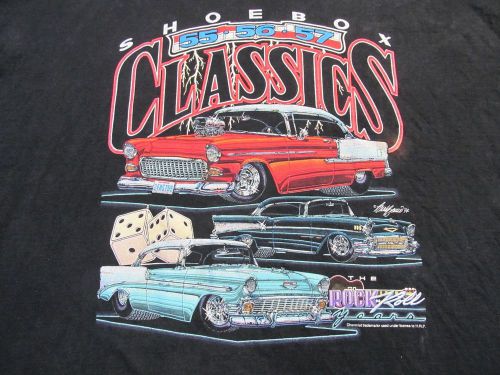 1955 1956 1957 chevrolet classics rock n roll t shirt black sz 3xl shoebox euc