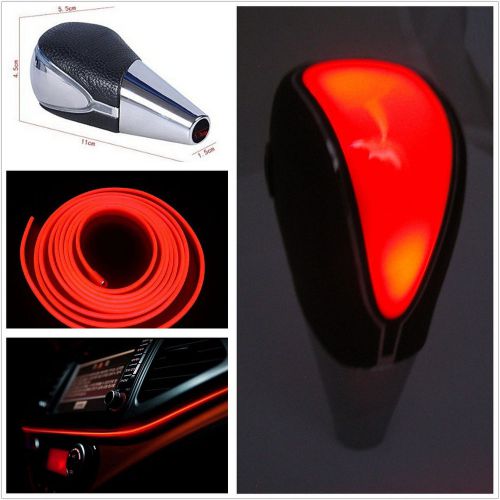 Embedded red 2m car atmosphere neon light &amp; cold led gear shift shifter knob kit