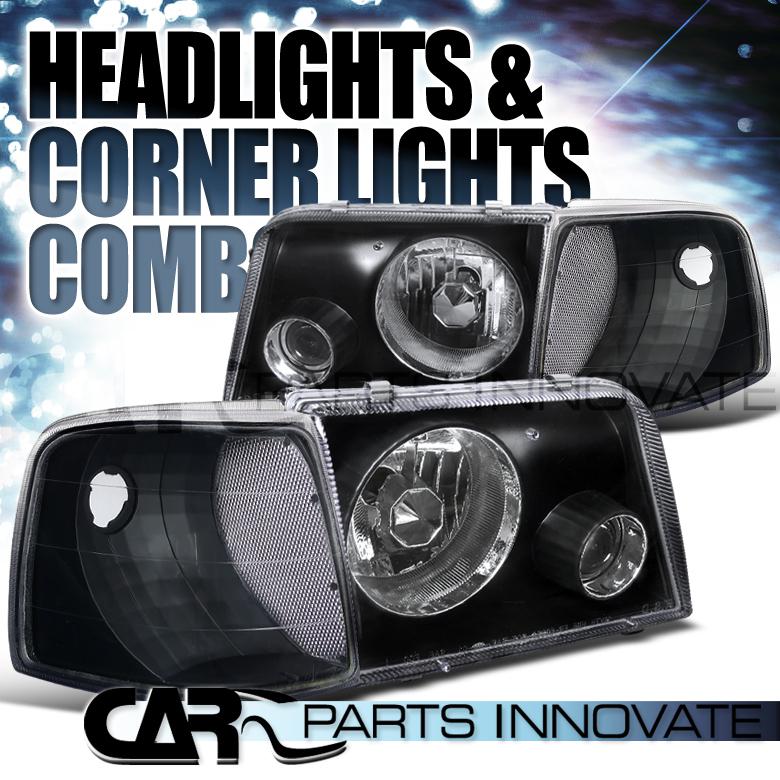 1993-1997 ford ranger black crystal headlights w/ projector fog+corner signal