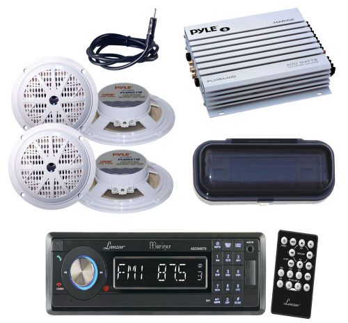 Marine yacht cd mp3 usb sd am/fm radio w/antenna, 5.25&#034; black speakers,amp,cover