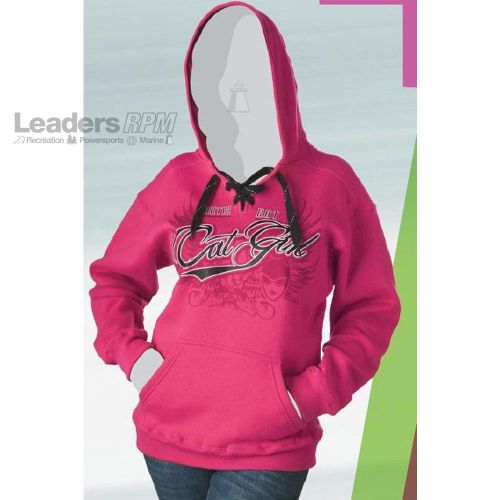 Arctic cat new oem arcticwear catgirl lace-up hoodie, l, pink w/ black, 5249-074