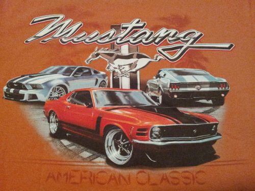 Ford mustang t shirt sz large euc newport blue orange boss shelby gt500