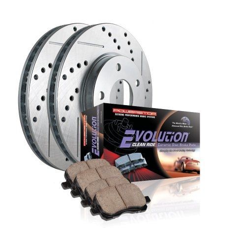 Power stop k1616 rear ceramic brake pad and cross drilled/slotted combo rotor