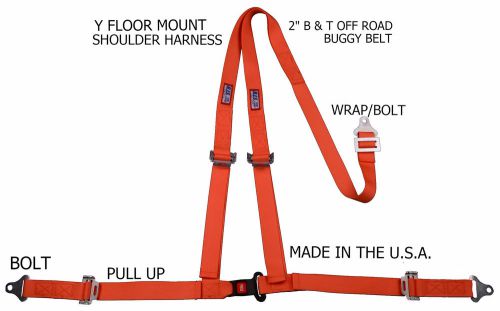 Rjs racing 2&#034; buggy off road seat belt 3 point b&amp;t y harness orange 4000505