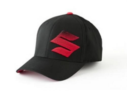 Suzuki &#034;s&#034; logo 3d gradiation embroidered flexfit hat black &amp; red large/xlarge