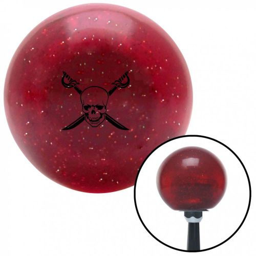 Black skulls &amp; gothic skull &amp; crossed swords red metal flake shift knob 16mmx1.5