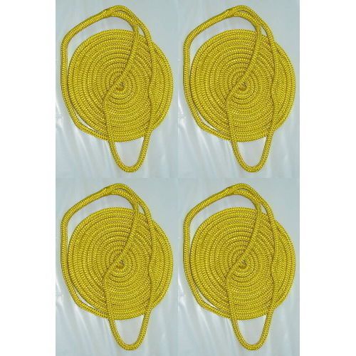 4 pack of 3/8 inch x 15 ft yellow double braid nylon mooring and docking lines