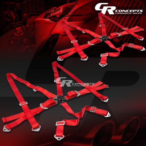 2x 6-point 2&#034; wide red strap harness safety camlock style racing seat belt+bolts