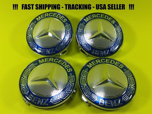 Center cap blue chrome resin for mercedes benz ml s  e c gl sl class wheel caps