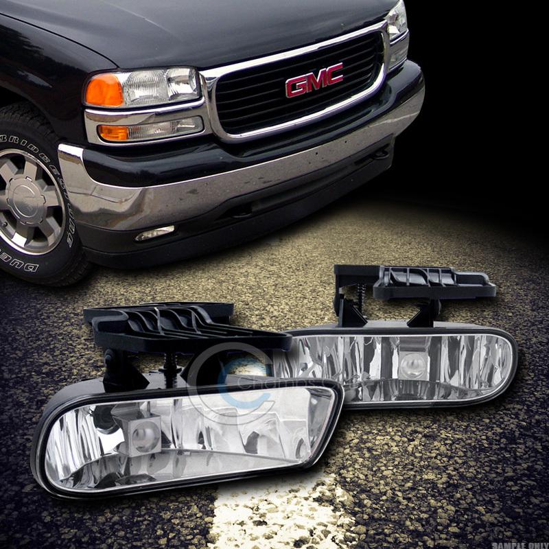 Euro chrome clear front bumper fog lights lamps dy 99-02 gmc sierra 00-06 yukon