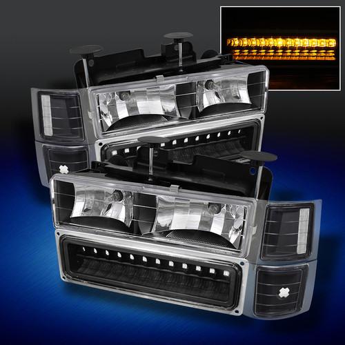 94-98 chevy c10 c/k full size pickup silverado blk headlights+corner+led bumper