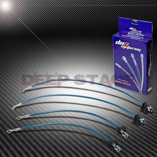 Stainless ss braided hose racing brake line 88-91 honda prelude ba3-7 disc blue