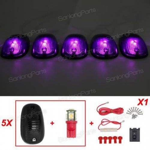 (5) smoke roof running cab marker light 194 5050 pink purple led for 03-12 dodge