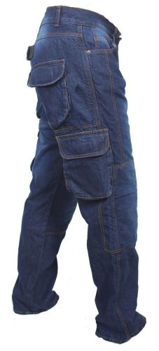 Motorcycle motorbike work cargo trousers jeans with protection lining blue us