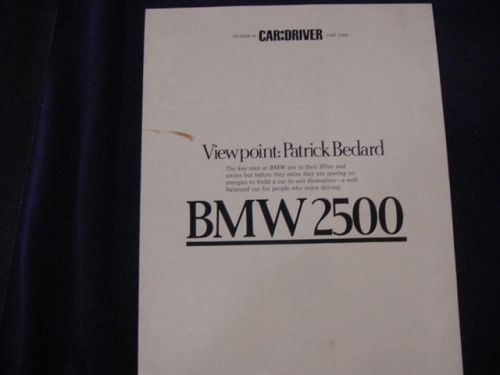 Dealer brochure handout bmw 2500 car and driver magazine article june 1969