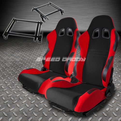 Pair type-7 reclining black red woven racing seat+bracket for 90-93 integra da