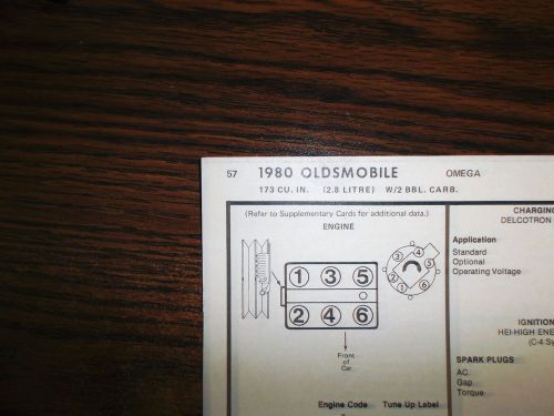 1980 oldsmobile omega six series models 2.8 litre 173 ci v6 2bbl tune up chart