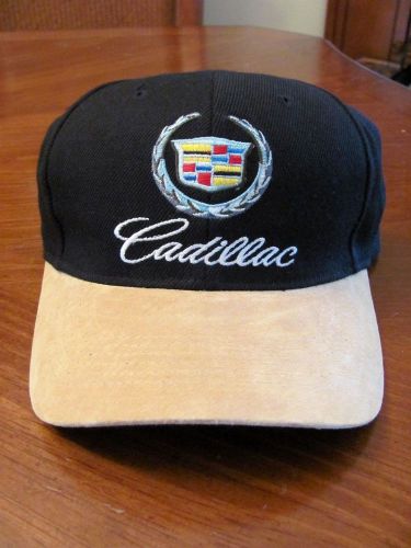 &#039;cadillac&#039; official licensed prod. black cotton &amp; tan suede bill baseball hat