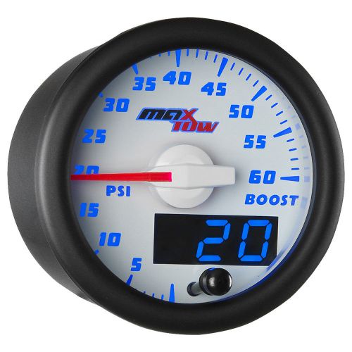 52mm white &amp; blue maxtow double vision 60 psi diesel boost gauge - mt-wbdv01_60