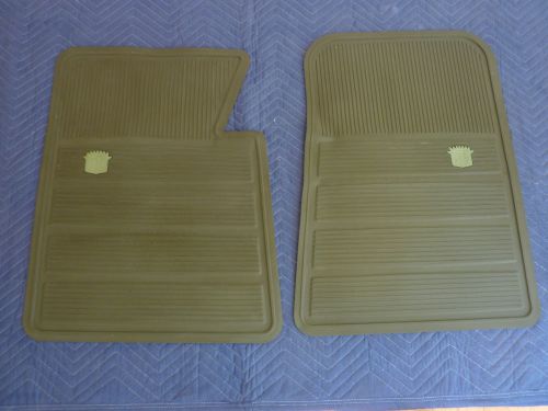 Vintage oem gm 1966 -1970 cadillac front floor mats, green w/ green crest / pair