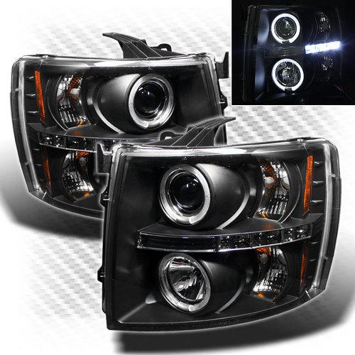 2007-2013 chevy silverado twin halo led projector headlights black head lights