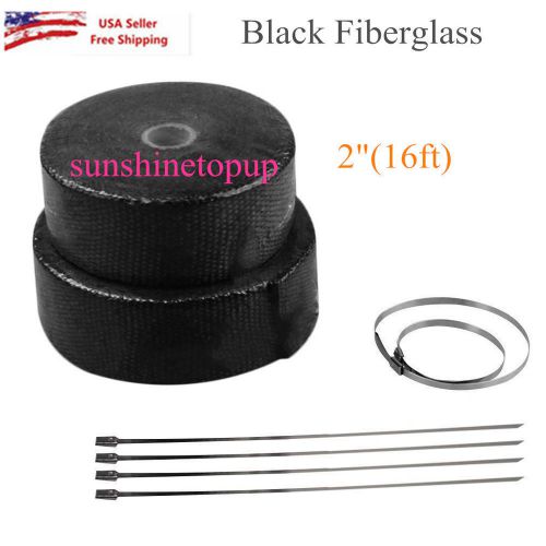 2&#034;(16ft) roll black fiberglass exhaust header pipe heat wrap tape+6 ties kit sp