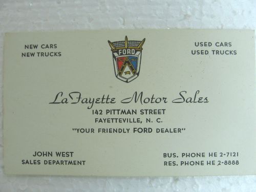 Vintage 1957 business card from lafayette ford motor sales, fayetteville, nc