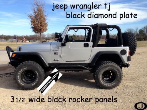 Jeep black tj wrangler 3 1/2&#034; diamond plate rocker guards panels 1997 thr 2006