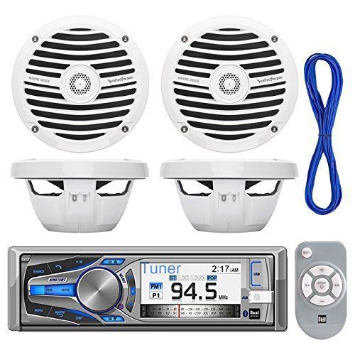 Am615bt 3&#034; marine bluetooth cd stereo, 4x rockford 6.5&#034; white speaker, 50ft wire