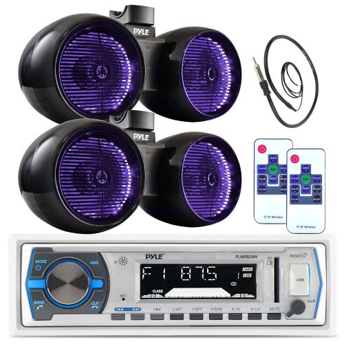 Plmrb29w usb bluetooth boat radio, antenna, 2 sets 600w 8&#034; led  tower speakers