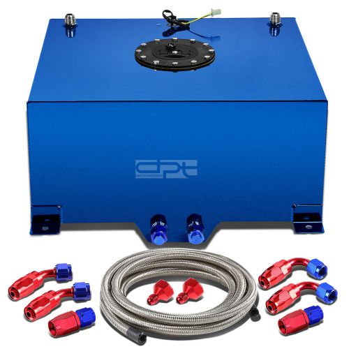 15.5 gallon blue aluminum fuel cell tank+cap+level sender+steel oil feed kit