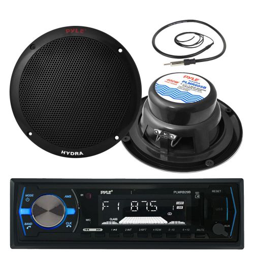 Plmr605b marine 6.5&#034; black 400w speakers,pyle marine usb aux am fm radio,antenna