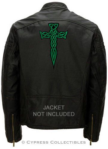 Large irish dagger heritage biker patch celtic cross iron-on embroidered green