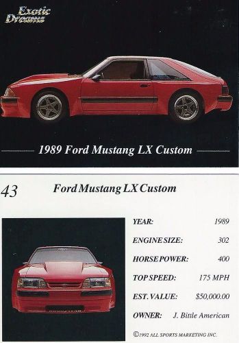 1989 mustang lx custom,   collector card  2 1/2&#034;x3 1/2&#034;