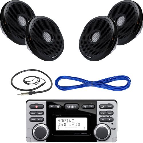 Clarion cmd8 boat cd-usb-mp3 receiver, 2x 7&#034; 2-way ipx65 speaker, wire, antenna