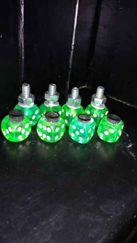 New green  dice valve stem caps and license plate bolts set of 8