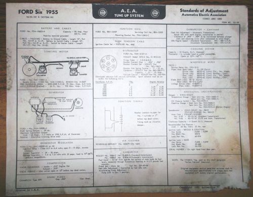 1955 ford six series mainline &amp; customline models aea tune up wiring chart last1