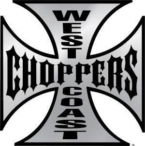 6" x 6" west coast choppers window sticker black letters brushed stainless look