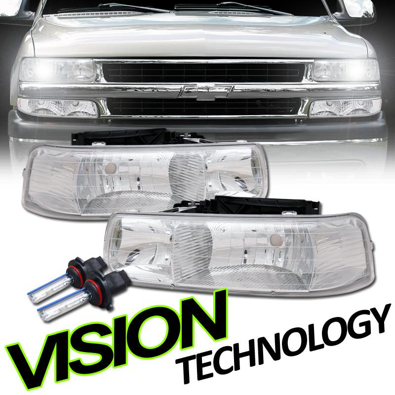 6000k hid 99-02 silverado 00-06 tahoe/suburban chrome crystal head lights lamps