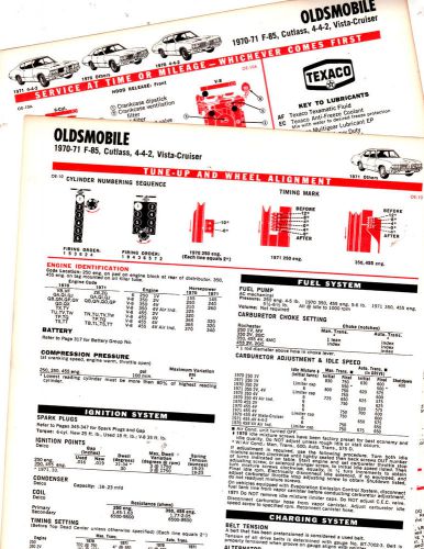 1970 1971 oldsmobile f85 cutlass 442 70 71 lubrication lube tune-up charts