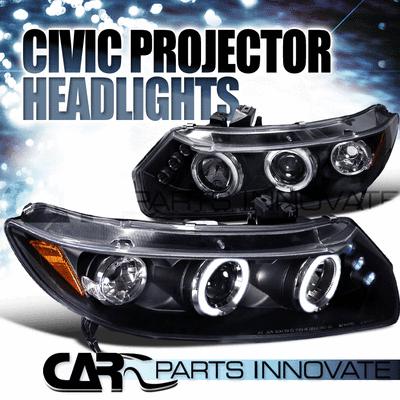 Honda 06-11 civic 2dr led halo projector headlights lamp black