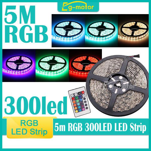 5m 500cm rgb 3528 smd 300 led flexible lamp light strip car waterproof + remote