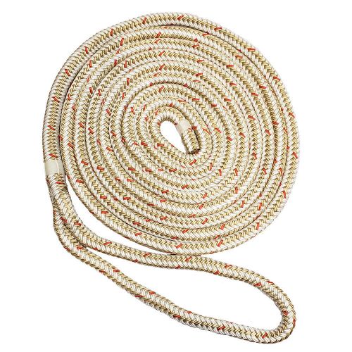 New england ropes 1/2&#034; double braid dock line - white/gold w/tracer - 25&#039;