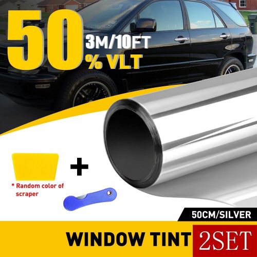 50% vlt uncut roll window tint film 20&#034; x 10&#039;ft feet car office glass silve 2set