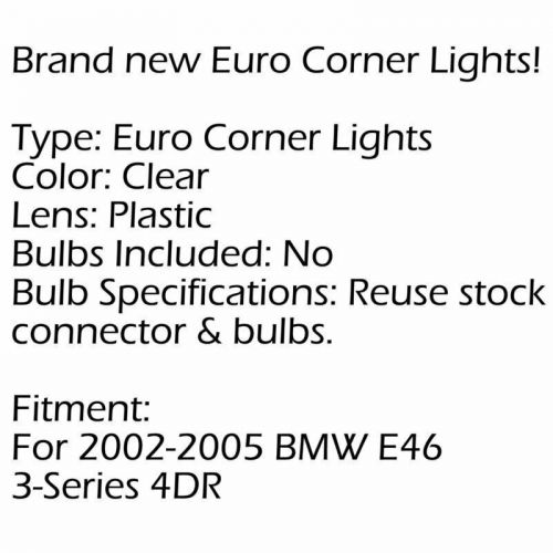 Bmw 02-05 lights trim 3-series euro w/ 4dr clear e46 silver crystal corner t7