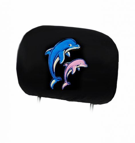 Car truck suv seat headrest cover embroidery dolphin design new uni size black